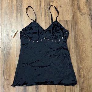 Folter Satin Eyelet Camp Top Black NWT
